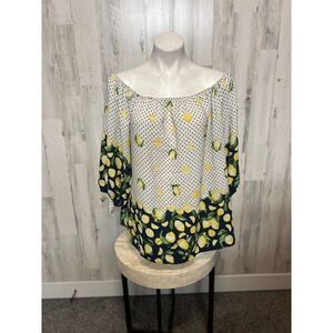 Naif Lemon Print Off Shoulder Blouse Women’s Size 1X Polka Dot Top